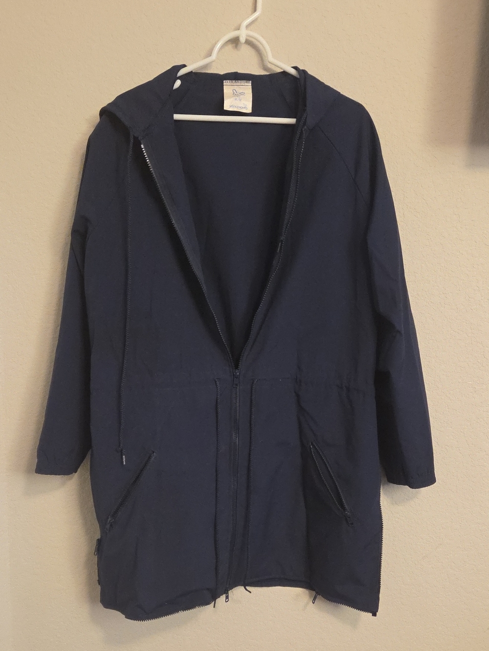 Weekenders Vintage Navy Blue Hooded Rain Jacket Packable Coat Medium